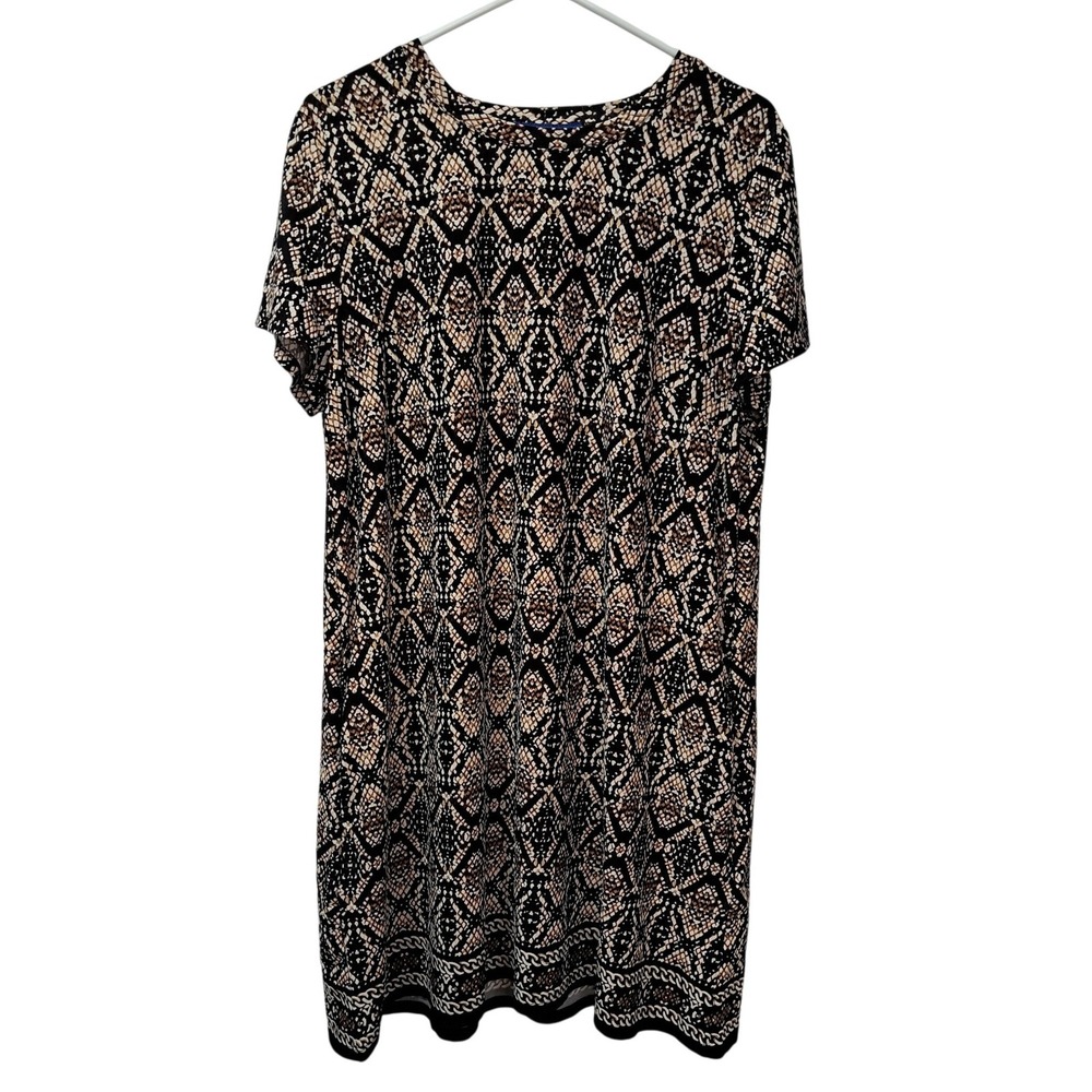 Apt 9 Womens XL Snakeskin Geometric Border Print Short Sleeve Shift Dress Black